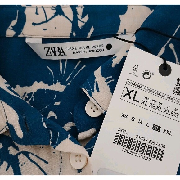 ZARA Women's Printed Shirt Dress With Pockets and Belt Tie Blue /White Sz XL New - Picture 12 of 13